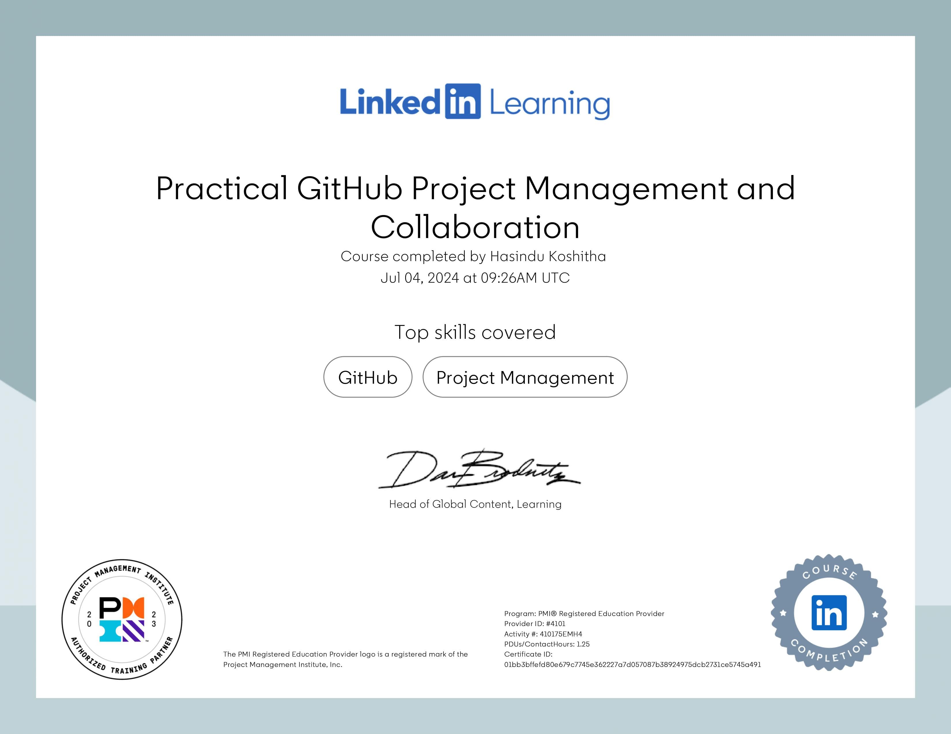 Practical GitHub Project Management and Collaboration certificate