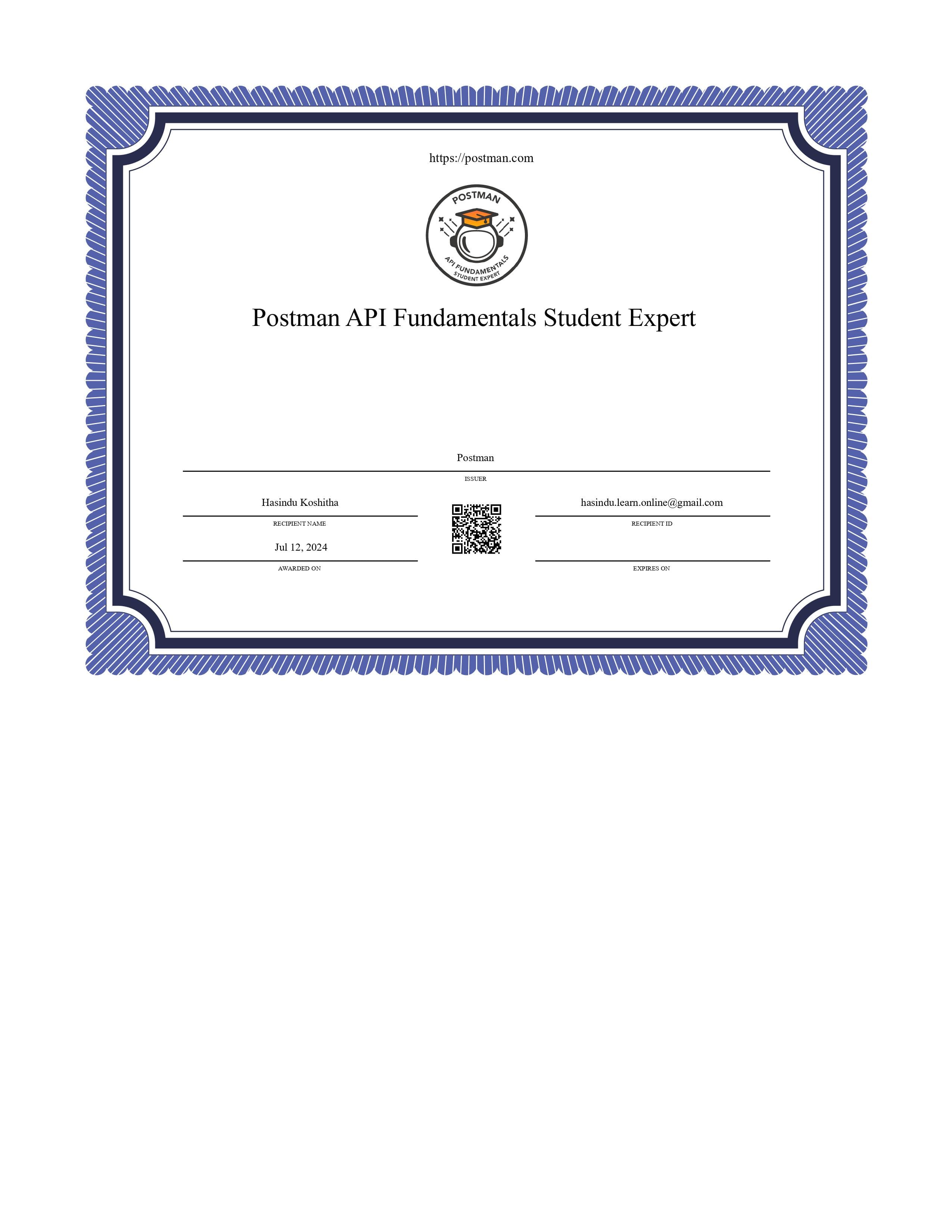 Postman API certificate